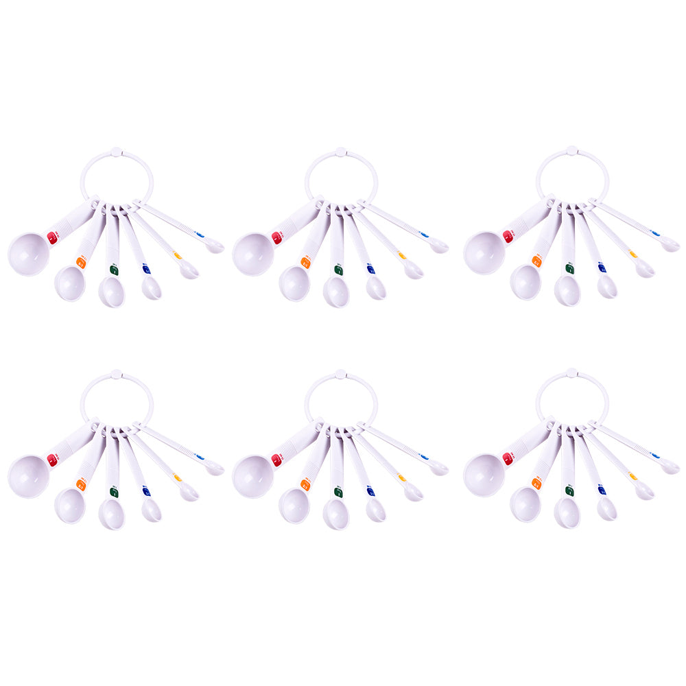 6x 6pc Appetito Plastic Measure Spoons Home Kitchen Cooking White