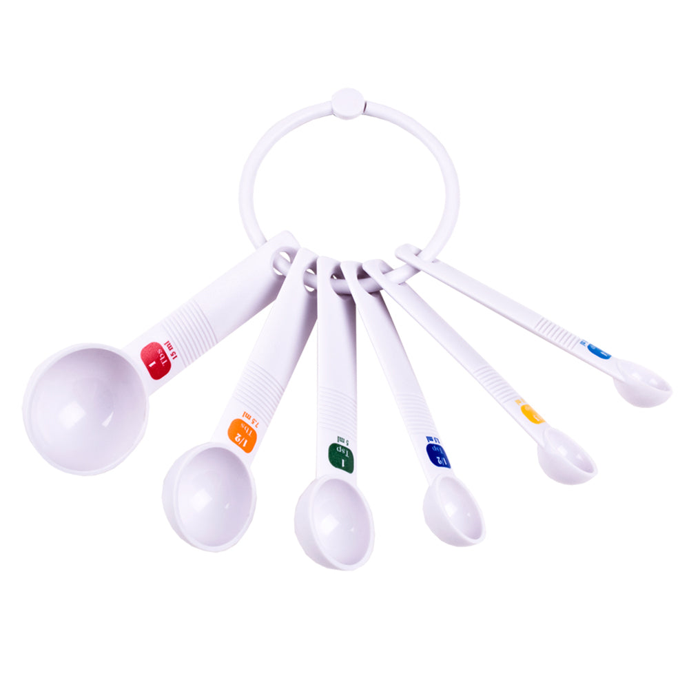 6x 6pc Appetito Plastic Measure Spoons Home Kitchen Cooking White