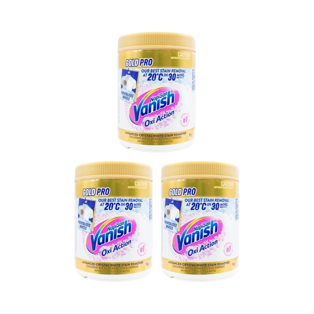 3PK Vanish Napisan Oxi Action Gold Pro Stain Remover Powder Crystal White 1kg