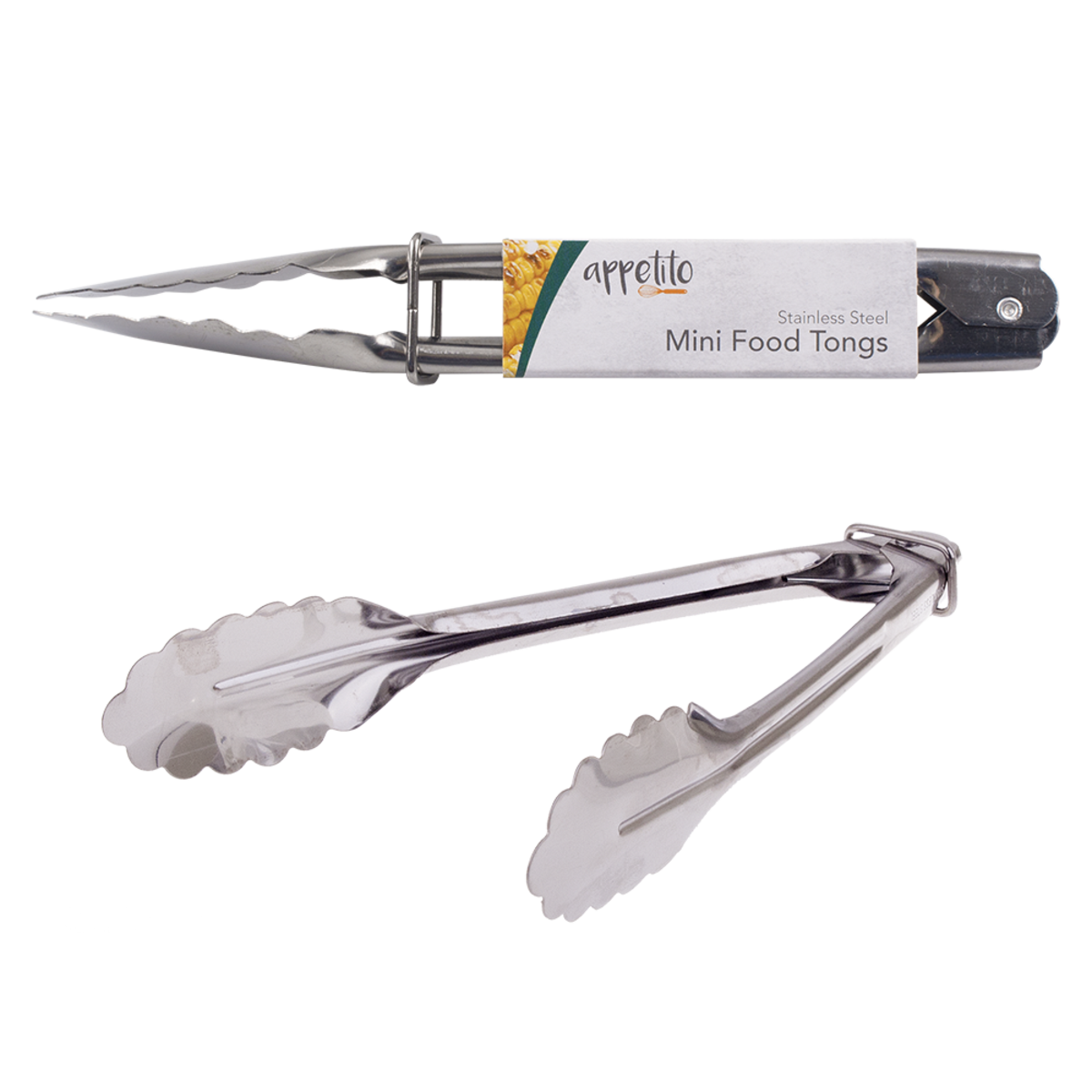 6PK Appetito Stainless Steel Mini Fiid Tongs Home Kitchen Cooking Utensil 18cm