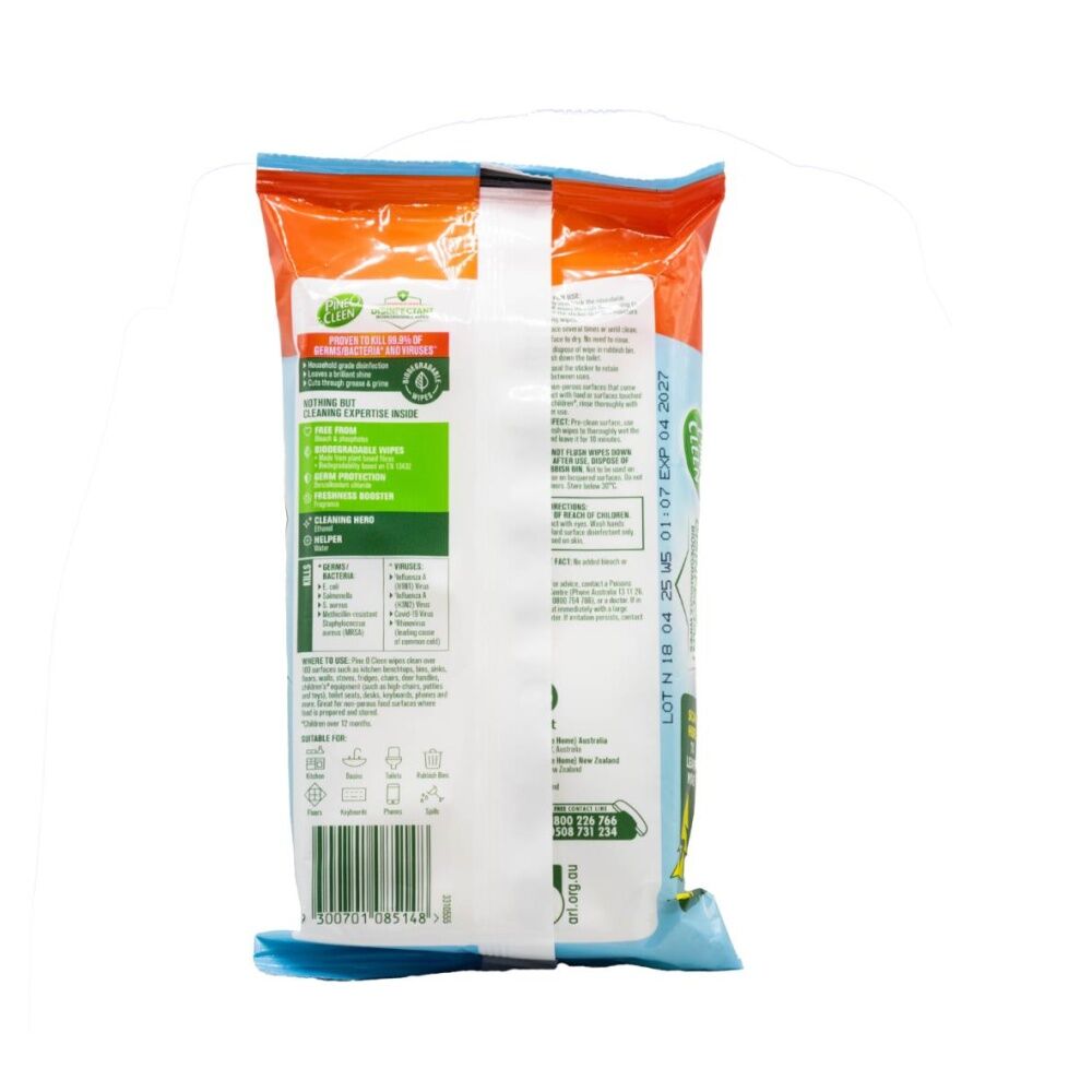 6PK Pine O Cleen Household Grade Biodegradable Disinfectant Wipes 60 Fresh Scent