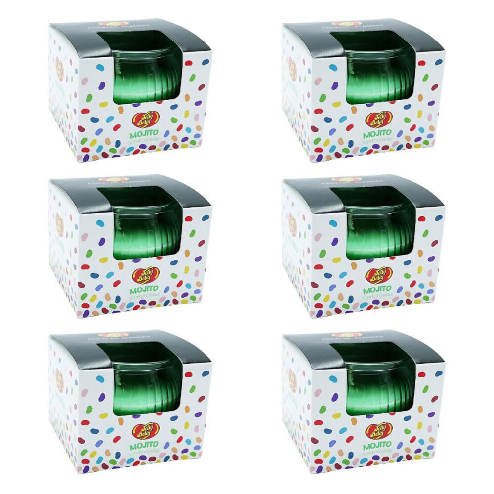 6PK Jelly Belly Mojito Scented Candle Pot Home Room Fragrance 85g Green