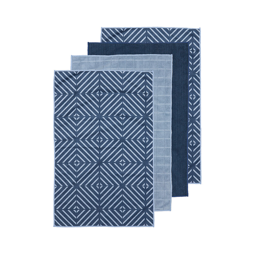 4pc Ladelle Benton Blue Microfibre Kitchen Towel Reusable Drying Cloth