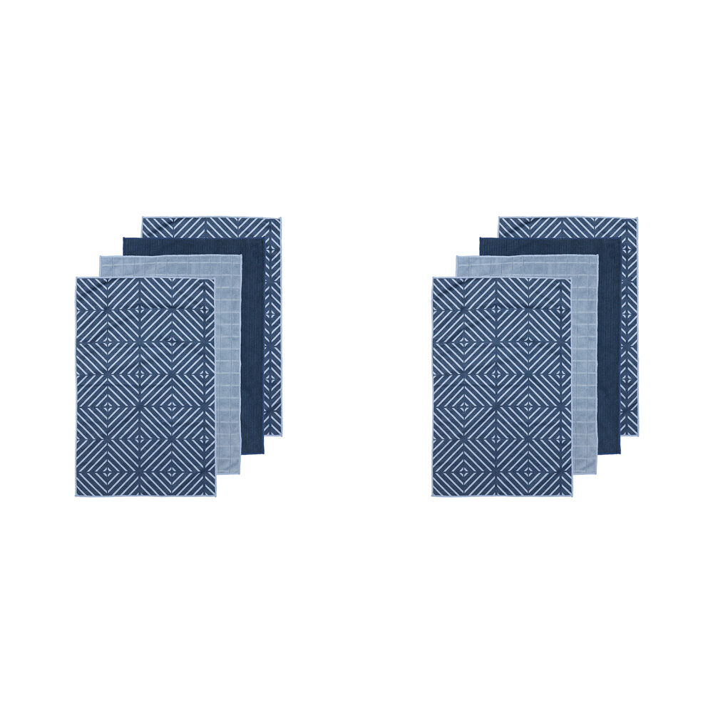 2x 4pc Ladelle Benton Blue Microfibre Kitchen Towel Reusable Drying Cloth