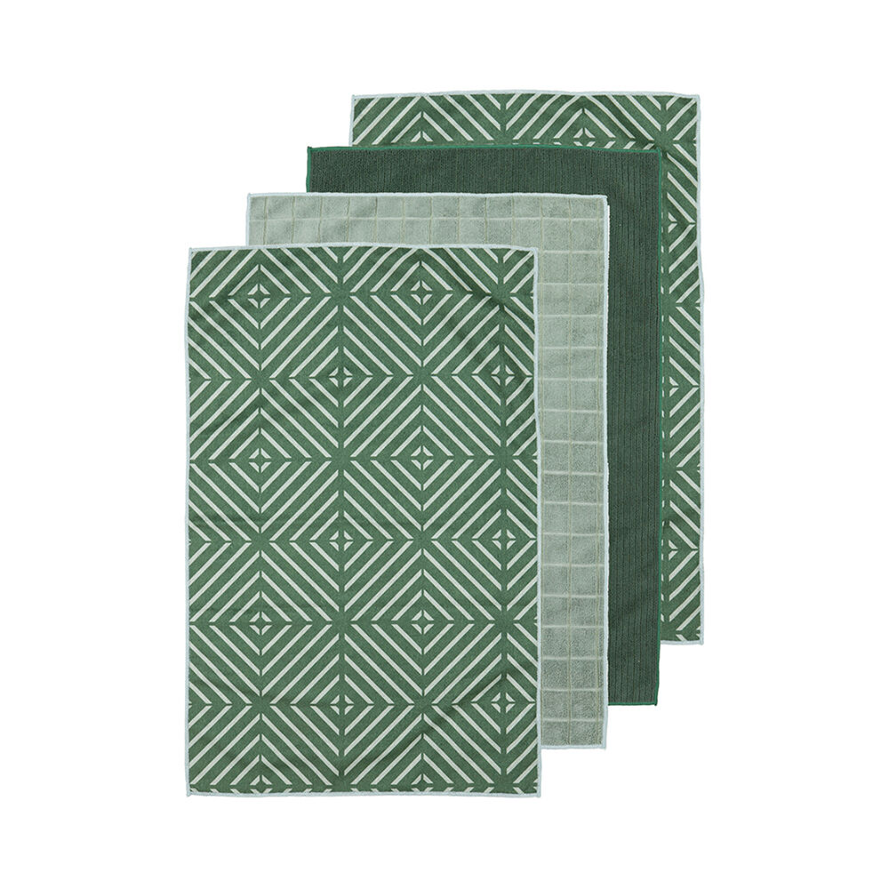 4pc Ladelle Benton Green Microfibre Kitchen Towel Reusable Drying Cloth