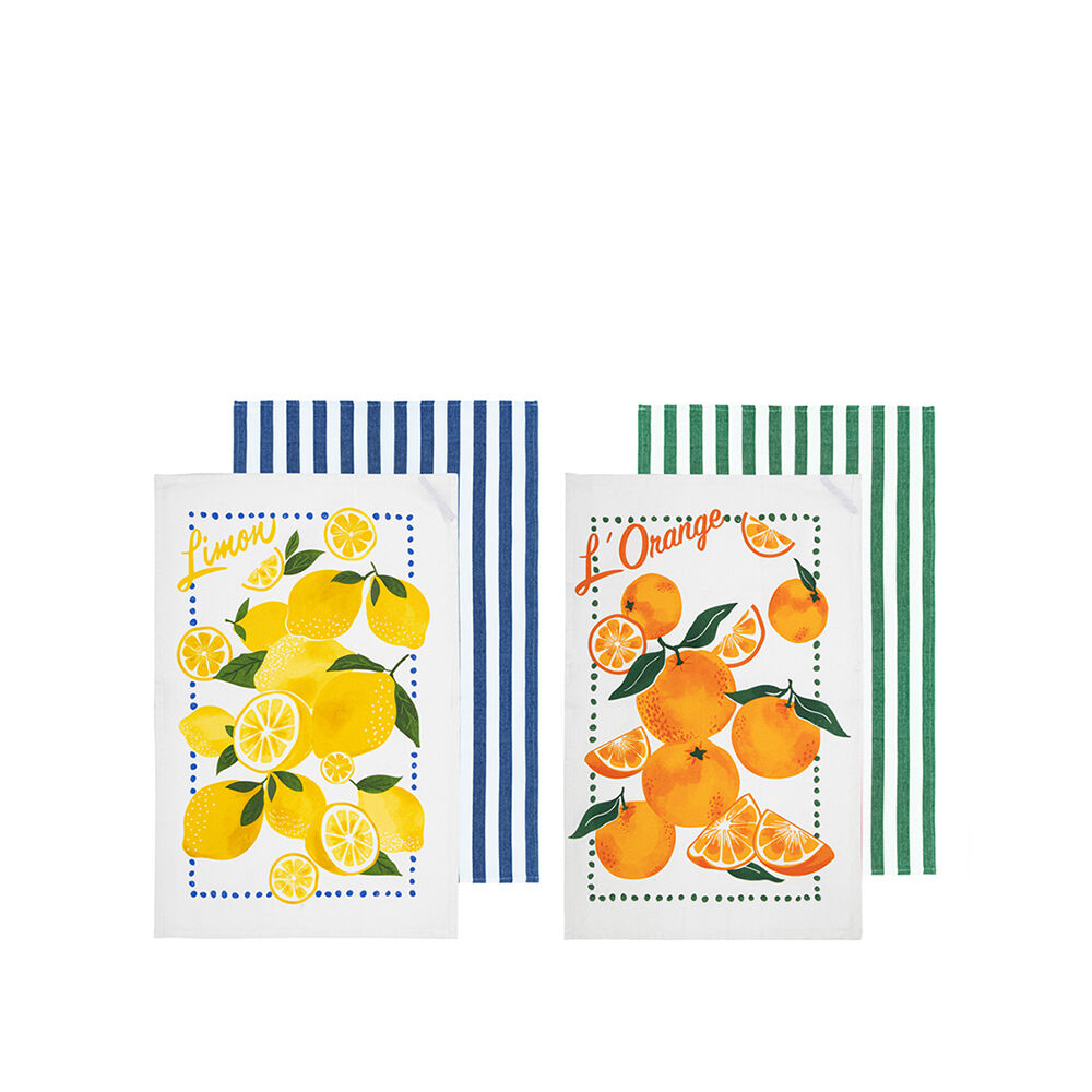 2pc Ladelle Capri Lemon & Orange Cotton Kitchen Hand Towel Reusable Assorted
