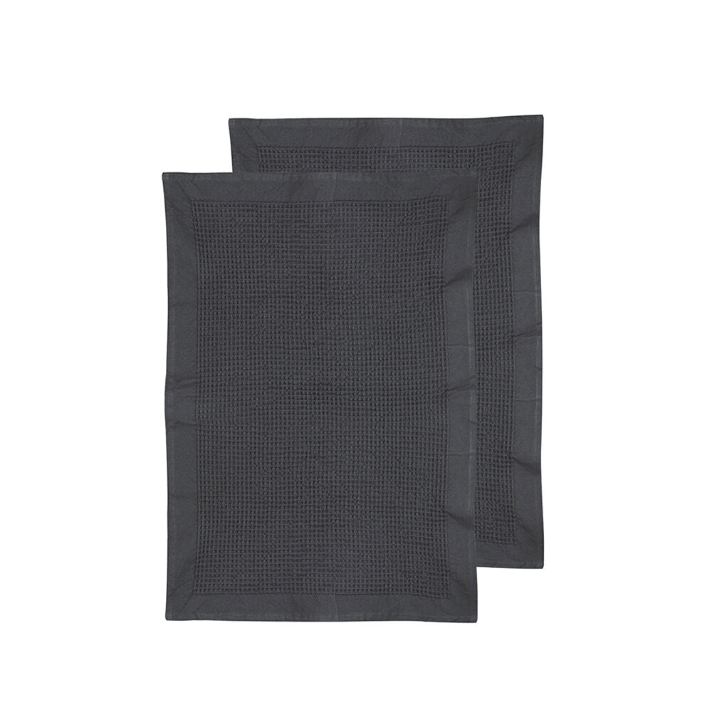 2pc Ladelle Ollie Waffle Weave 100% Cotton Kitchen Towel Reusable Charcoal