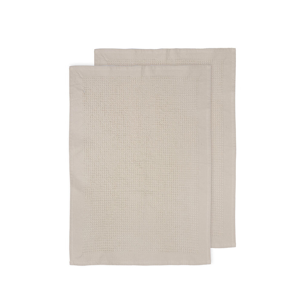 2pc Ladelle Ollie Waffle Weave 100% Cotton Kitchen Towel Reusable Natural