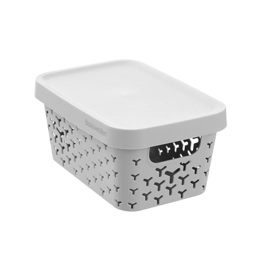 12PK Boxsweden Star Basket Lidded Versatile Rectangular 4L 26x18x12.5cm Grey