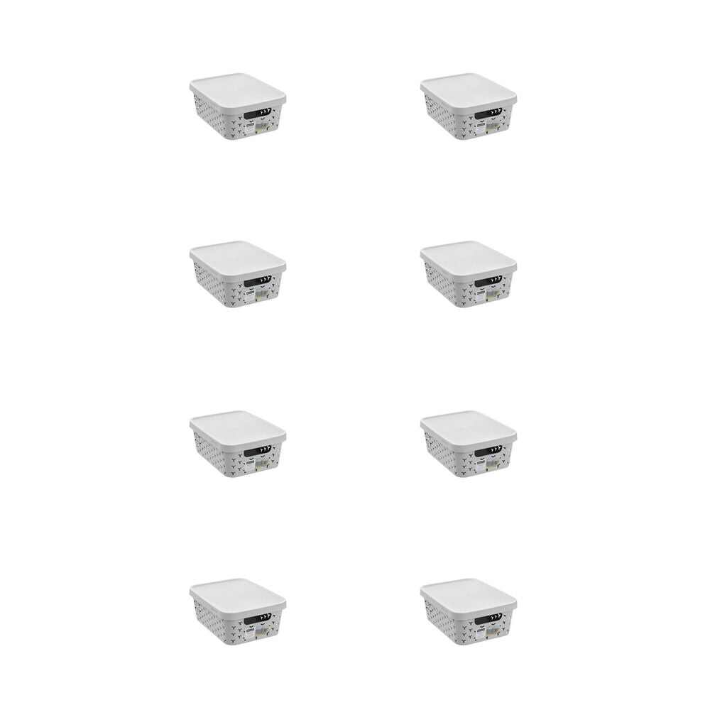 8PK Boxsweden Star Basket Lidded Versatile Rectangular 10L 36x27x13.5cm Grey