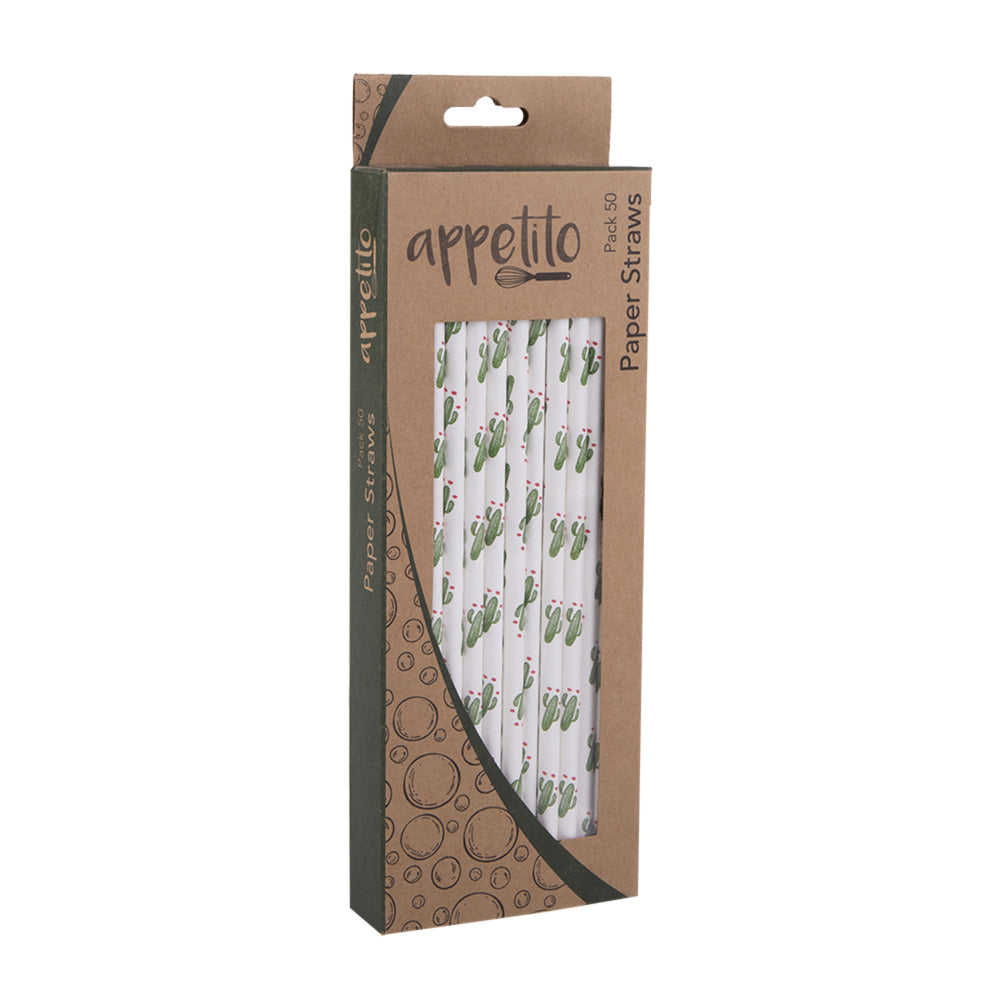 12x 50pc Appetito Disposable Paper Straws Home Kitchen - Cactus