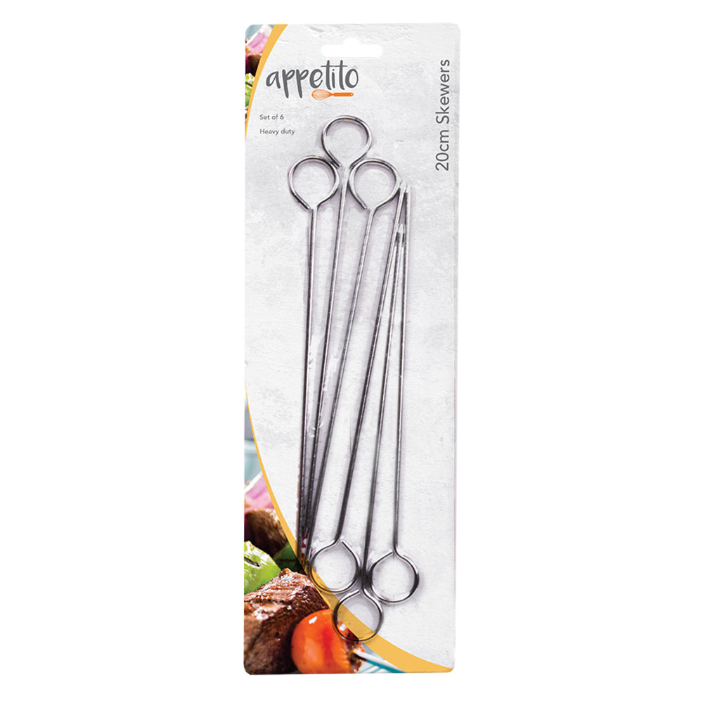 6x 6pc Appetito Chrome Skewers 8"/20cm Home Kitchen Cooking