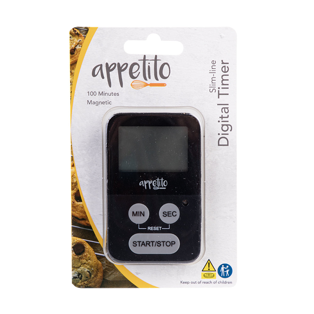 3PK Appetito Slim-Line Digital Timer 100 Minutes Black