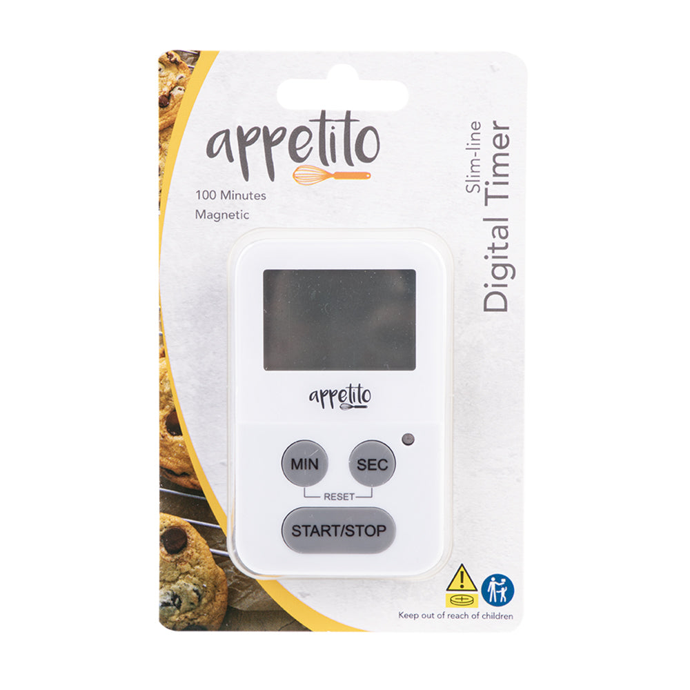 3PK Appetito Slim-Line Digital Timer 100 Minutes White