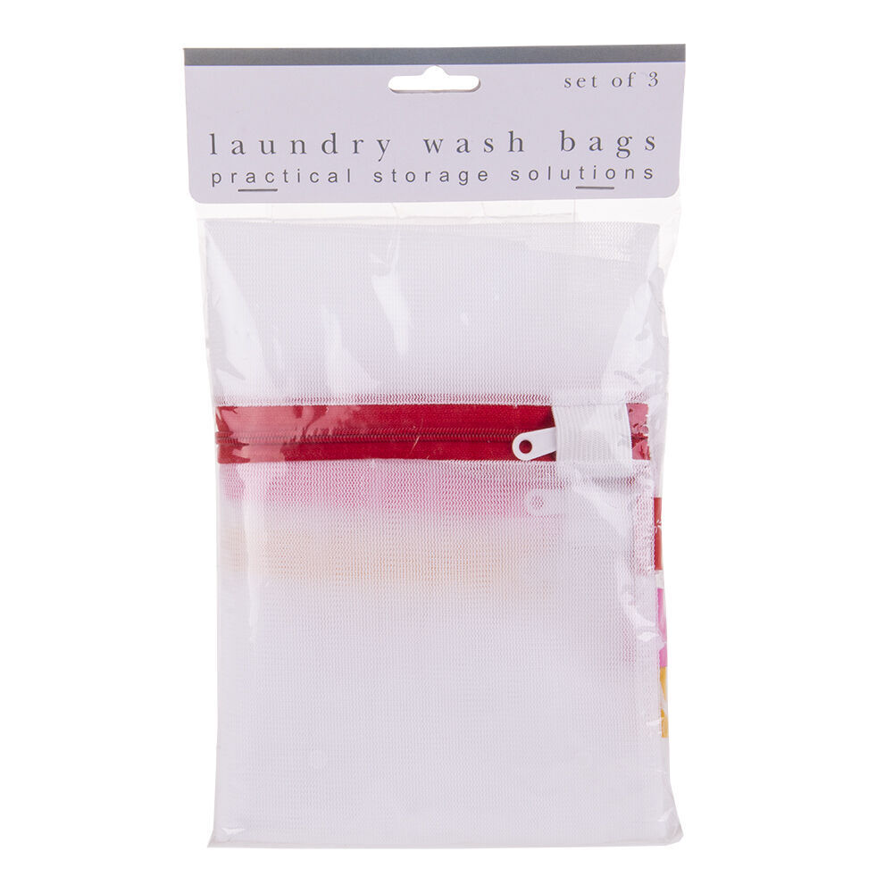 3x 3pc D.Line Laundry Washing Bag Zippered w/ Label Tags Set - White