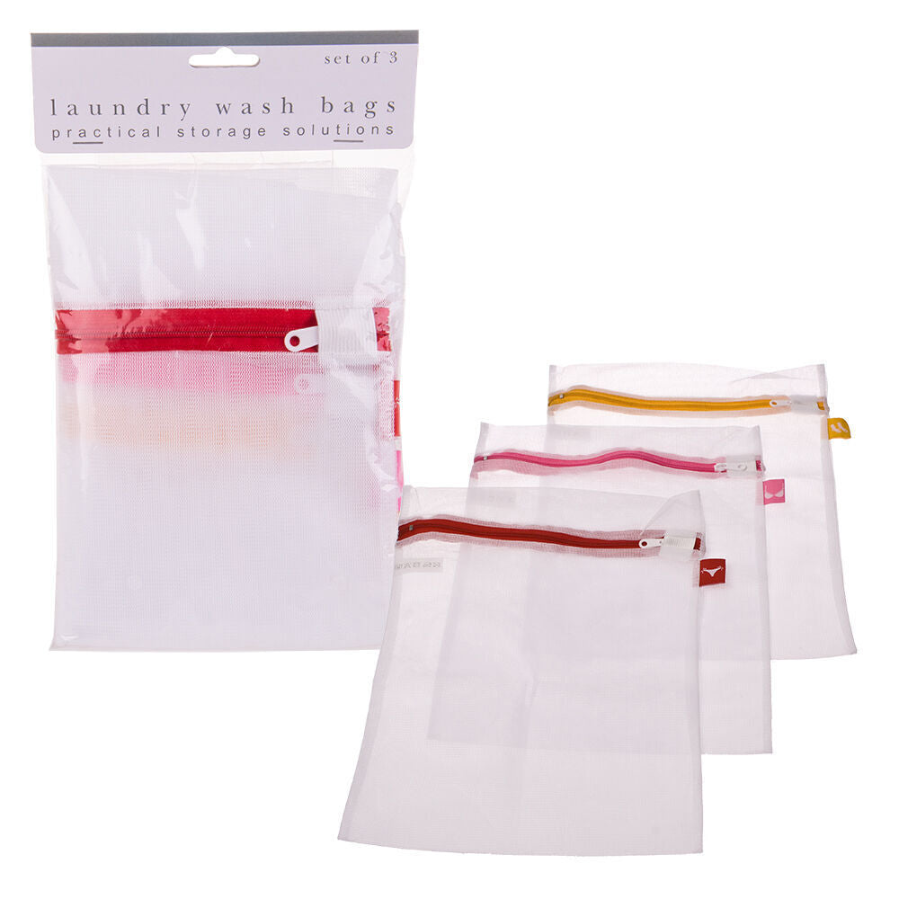 3x 3pc D.Line Laundry Washing Bag Zippered w/ Label Tags Set - White