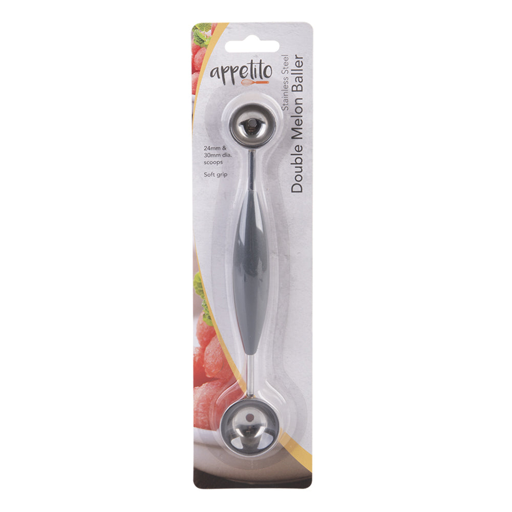 4PK Appetito Stainless Steel Double Melon Baller w/ Soft Grip