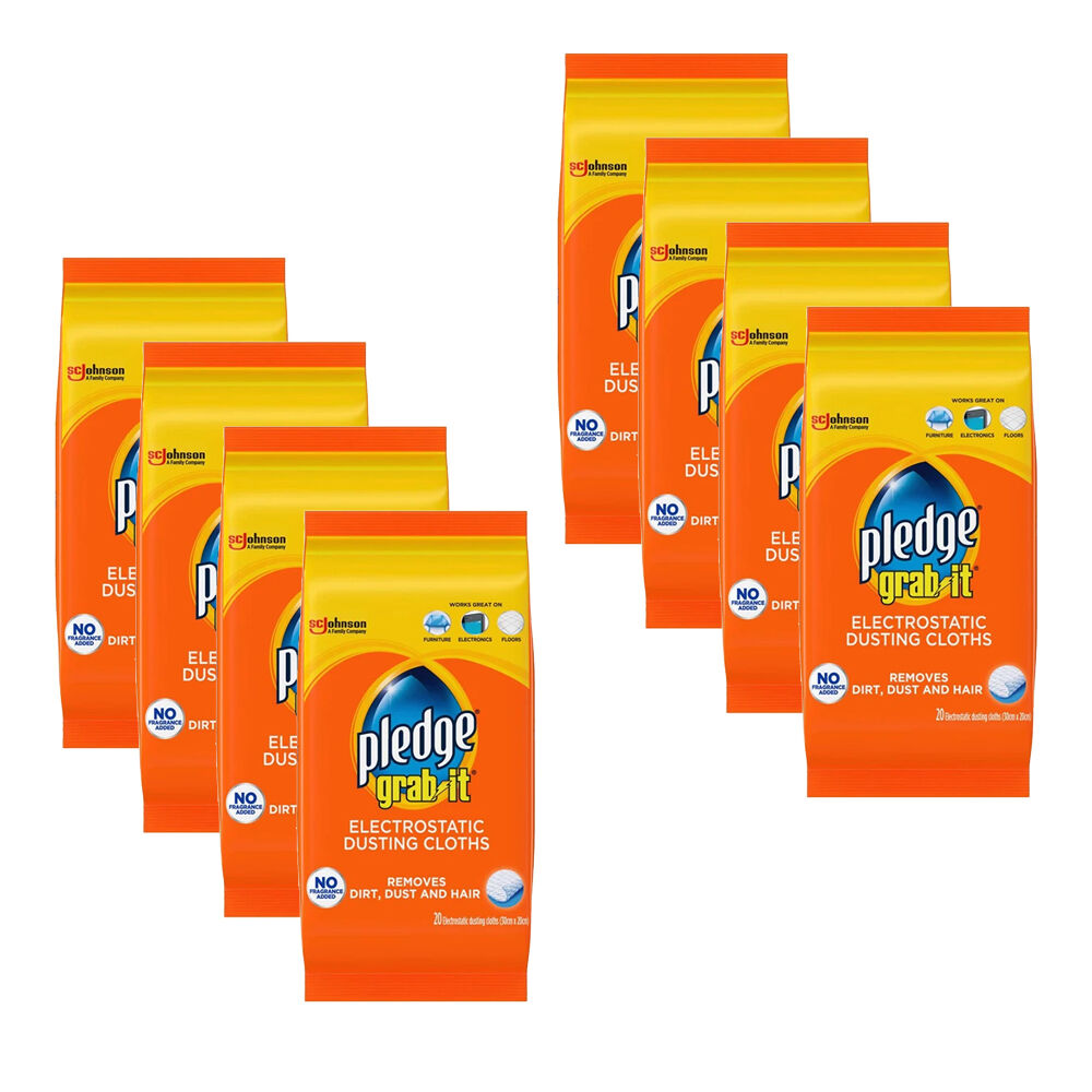 8x 20pc Pledge Grab It Electrostatic Dusting Cloths w/ No Fragrance Added 29.5cm