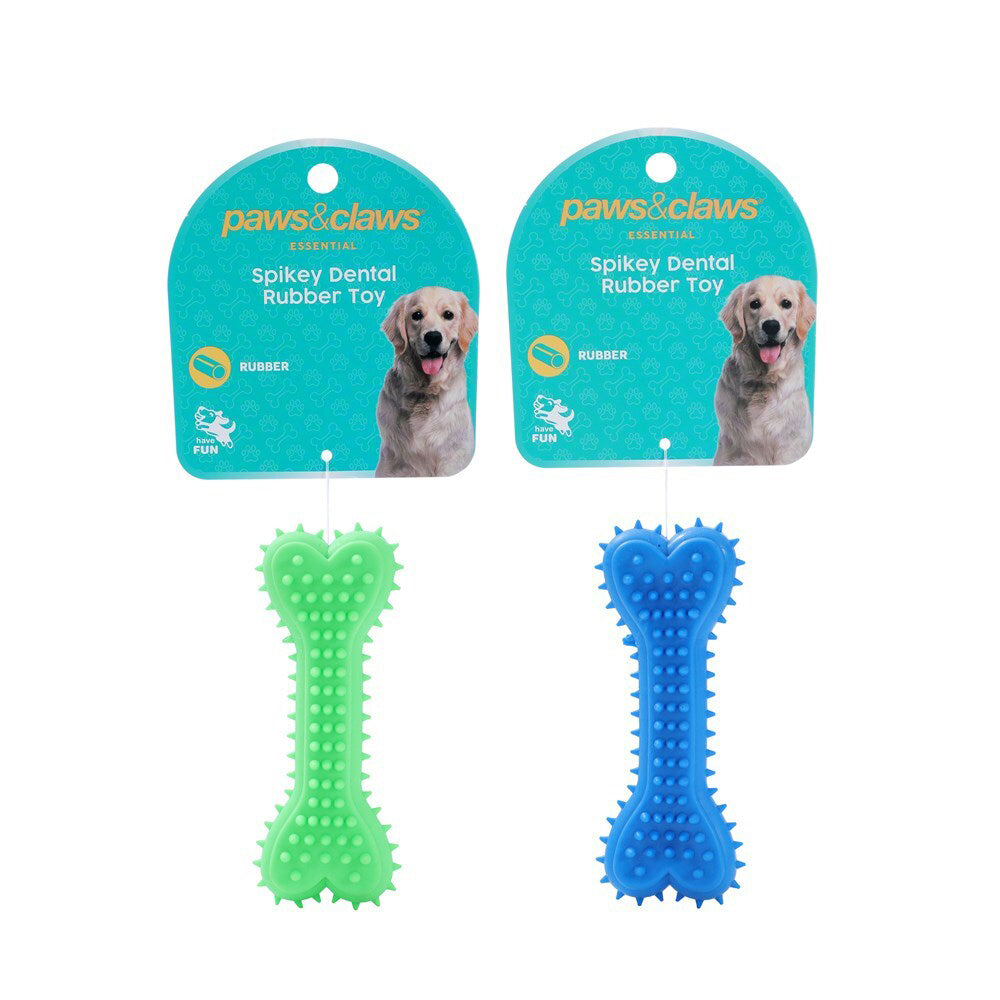 12x Paws & Claws Rubber Spikey Bone Pet Dental Toy Assorted