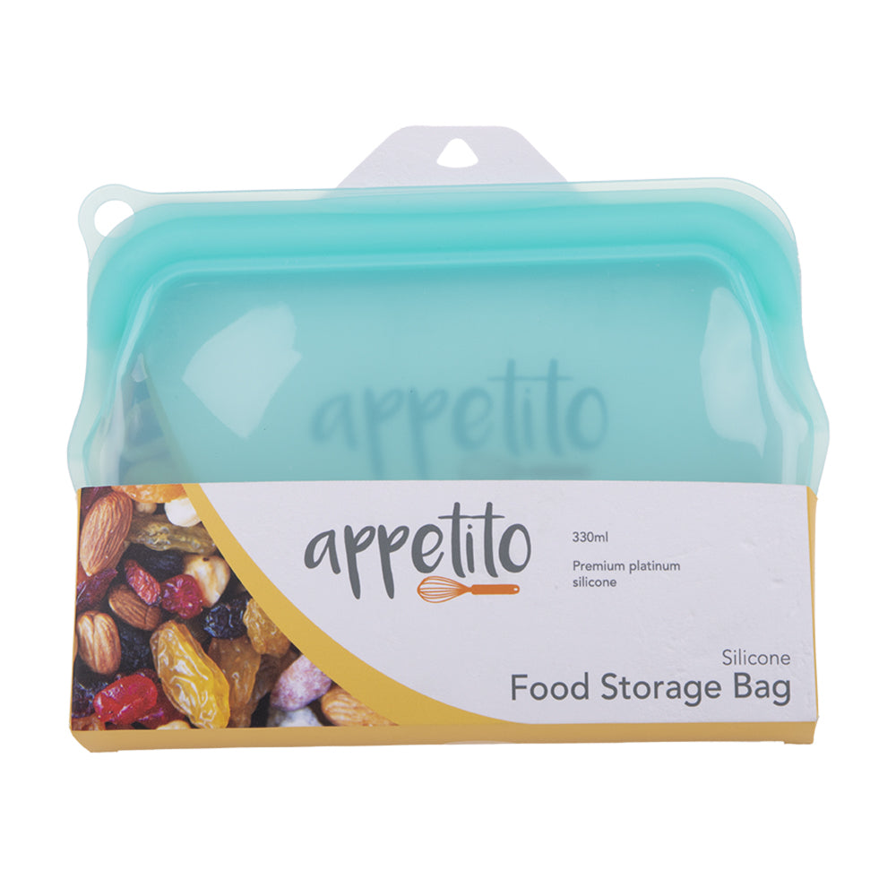 4PK Appetito Silicone Small Food Storage Bag 330ml Aqua