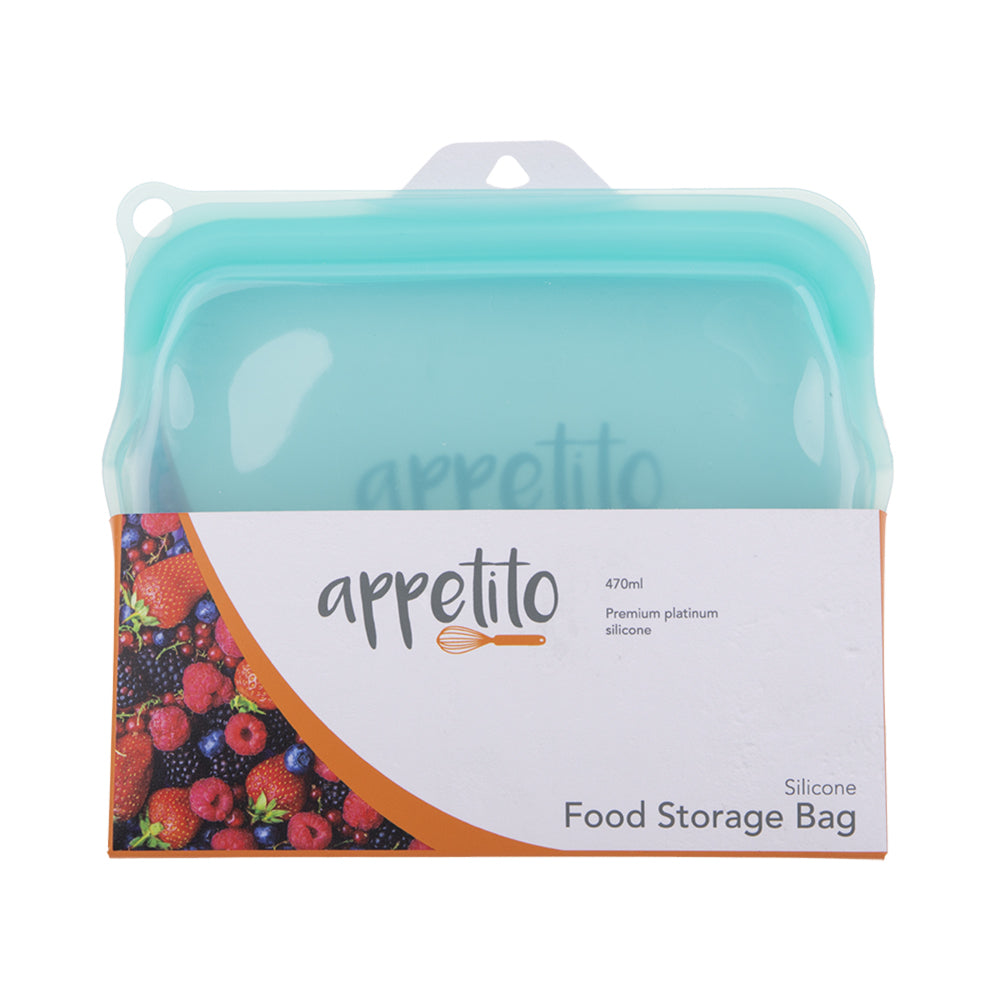 3PK Appetito Silicone Medium Food Storage Bag 470ml Aqua