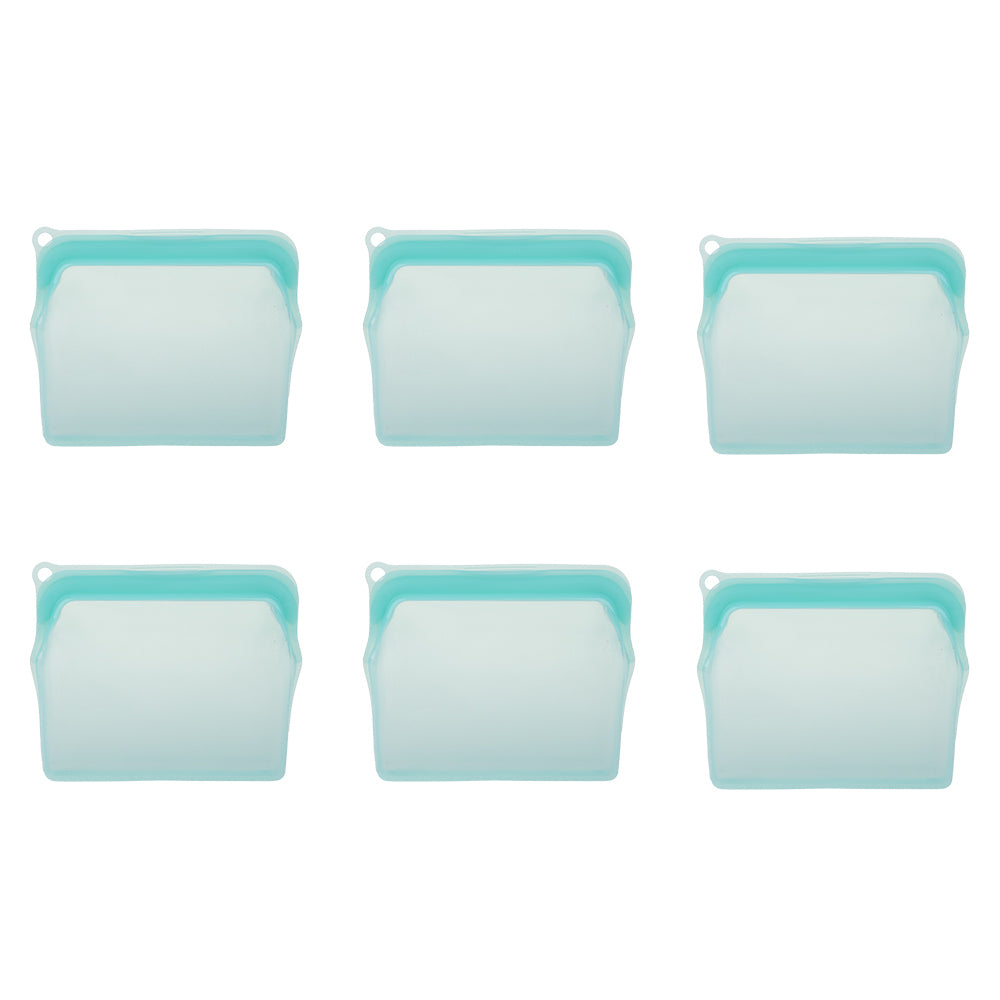 6PK Appetito Silicone Medium Food Storage Bag 470ml Aqua