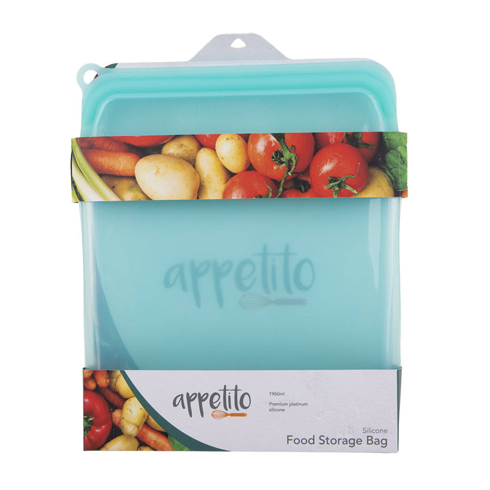 2PK Appetito Silicone Extra Large Food Storage Bag 1960ml Aqua