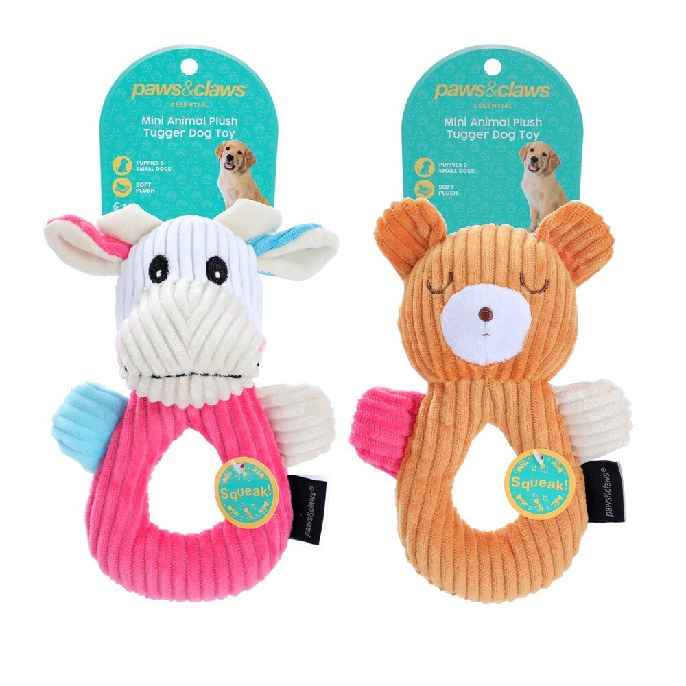 8x 2pc Paws & Claws Plush Animal Tugger 12x24cm - Assorted