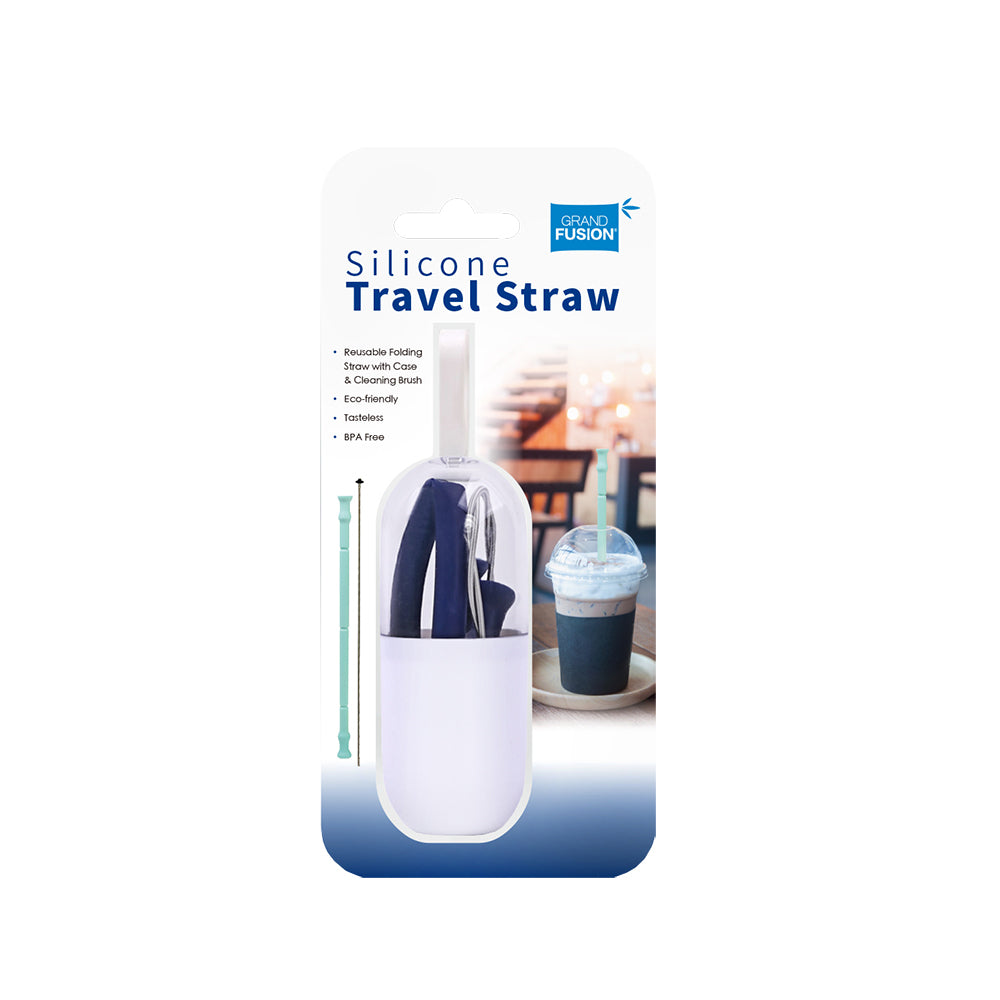 3PK Grand Fusion Silicone Travel Reusable Drinking Straw w/ Cleaner