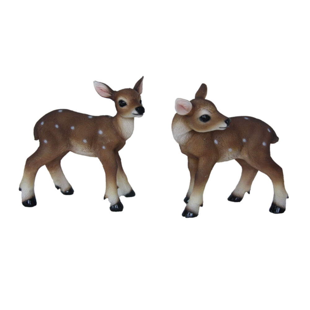 2pc Esschert Design Standing Fawn Statue Ornament 21cm Brown