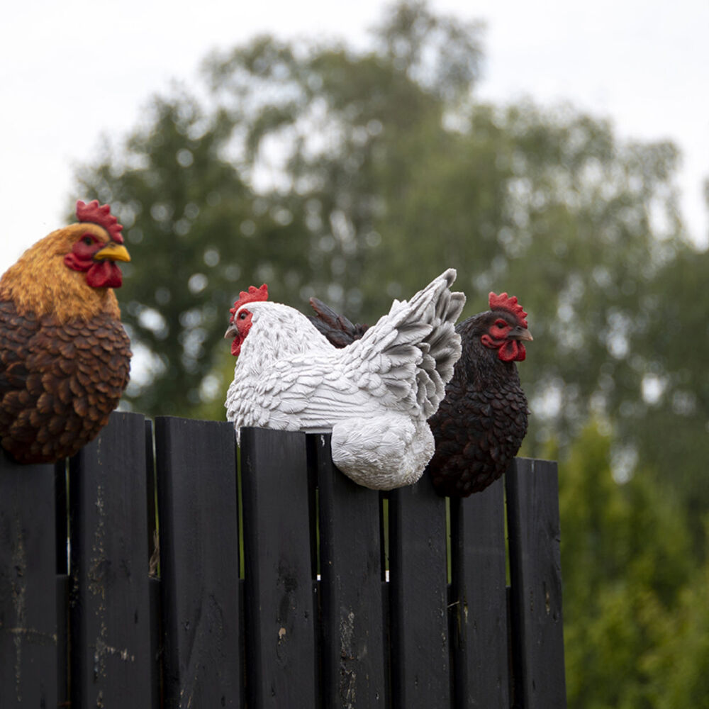 3pc Esschert Design Sitting Fence Chicken Statue Ornament Assort