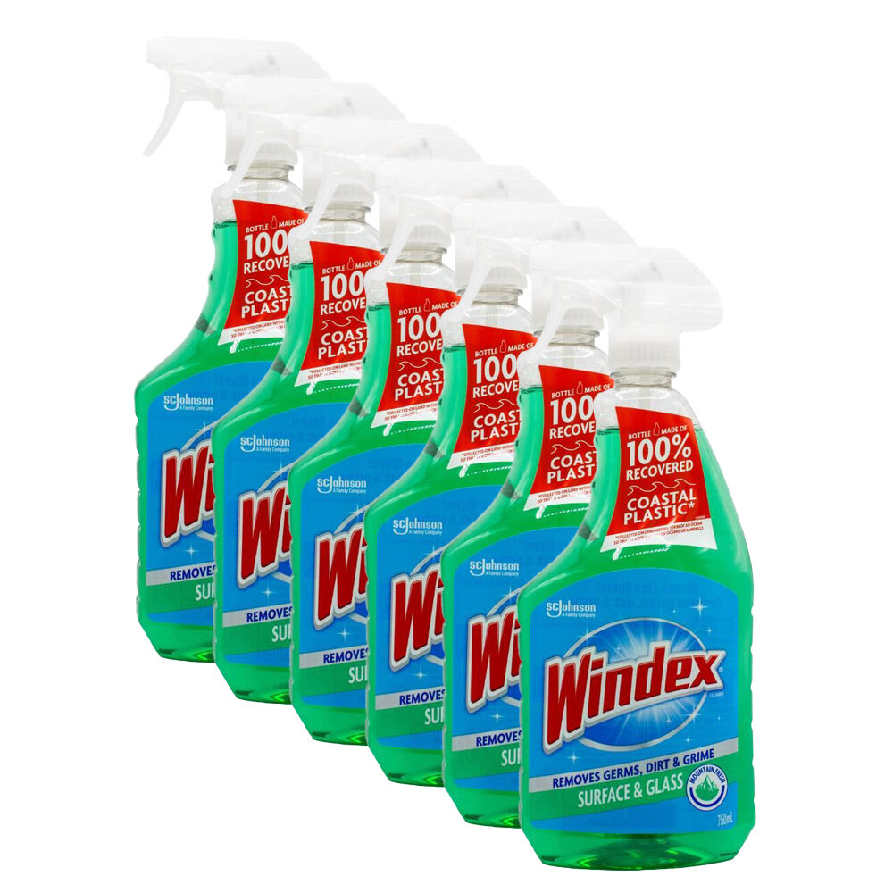 6PK Windex 750ml Surface & Glass Spray Cleaner Mountain Fresh Fragrance
