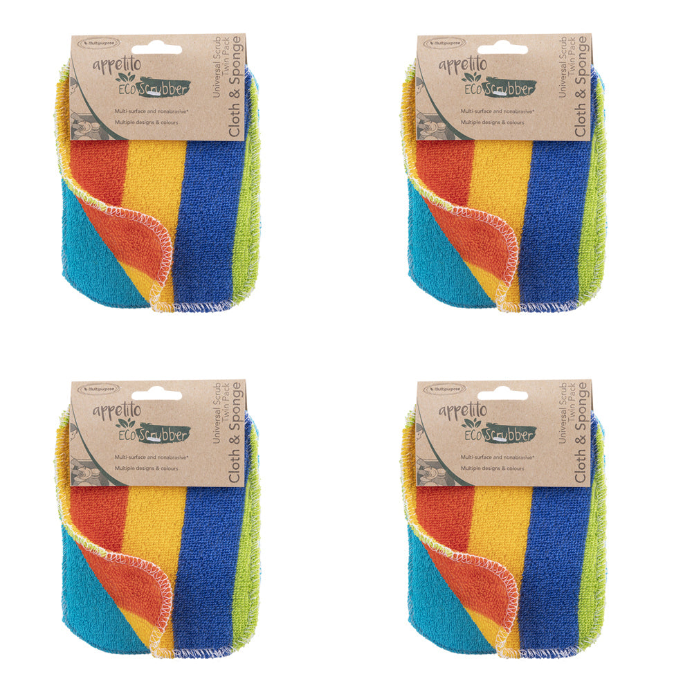 4PK 2pc Appetito Eco Scrubber Cloth & Sponge Universal Scrub 12x16.5cm Assorted