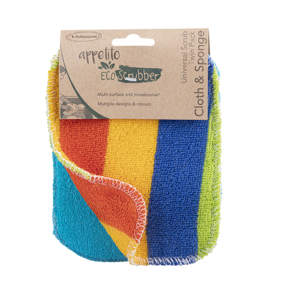 4PK 2pc Appetito Eco Scrubber Cloth & Sponge Universal Scrub 12x16.5cm Assorted