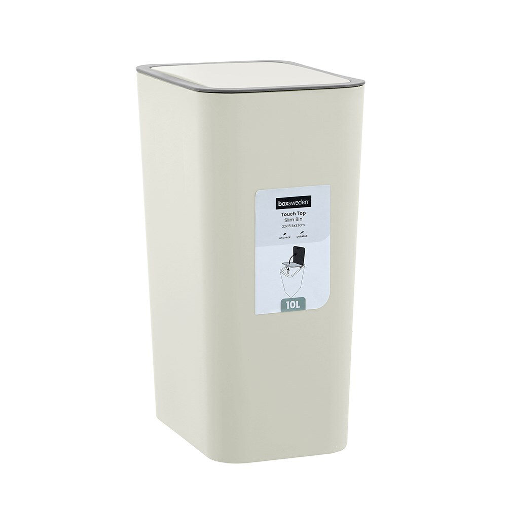 3PK Boxsweden 10L/33cm Touch Top Rubbish Bin Rectangle - White