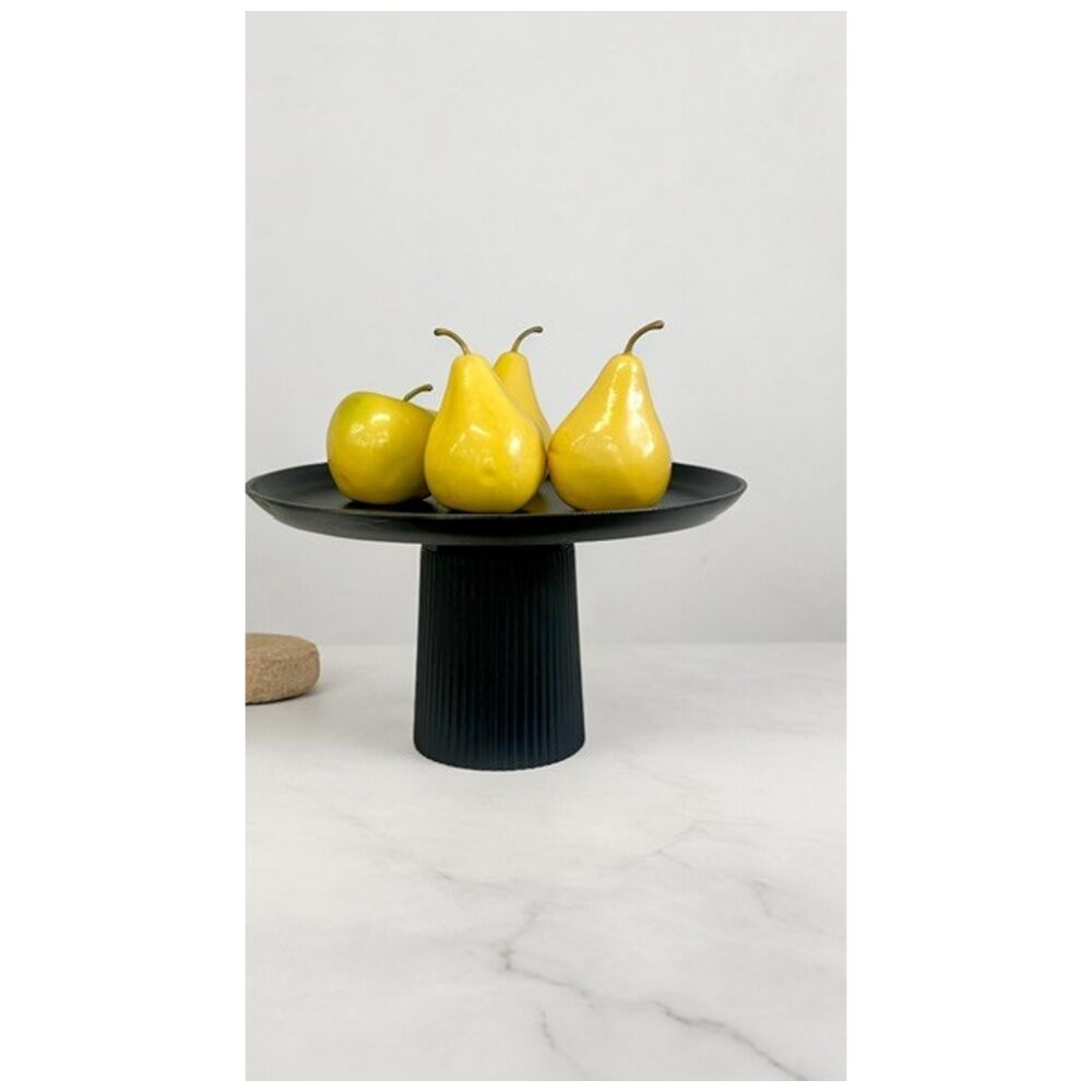 SS Collective Black Cast Iron Munro Cake/Fruit Stand Ridged 39x22cm