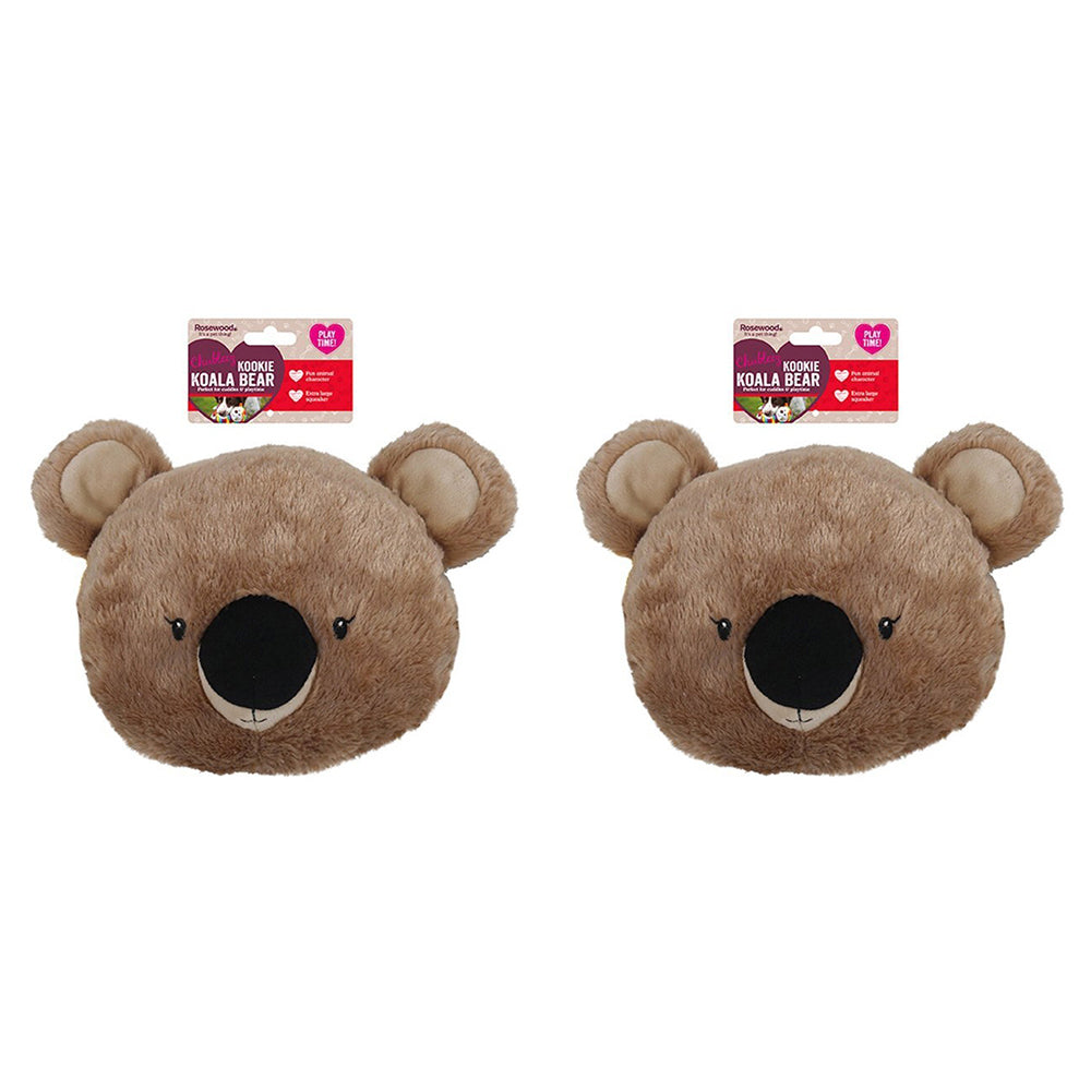 2PK Rosewood Kookie Koala Bear Head Plush Squeaker Pet Dog Interactive Toy Brown