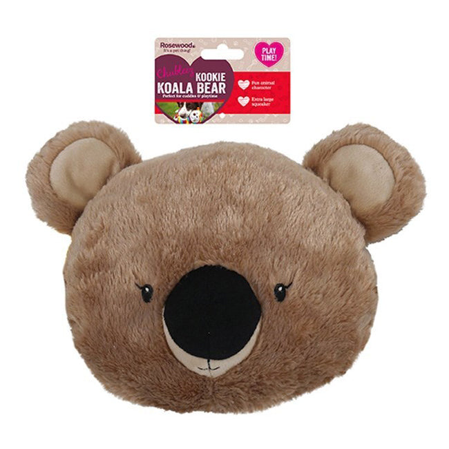 2PK Rosewood Kookie Koala Bear Head Plush Squeaker Pet Dog Interactive Toy Brown