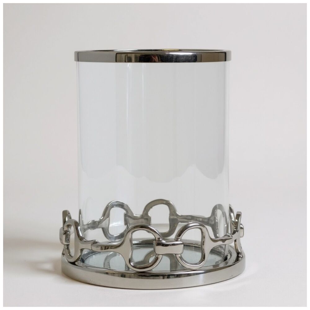 SS Collective Large Candle Holder Hurricane With Horsebit Silver