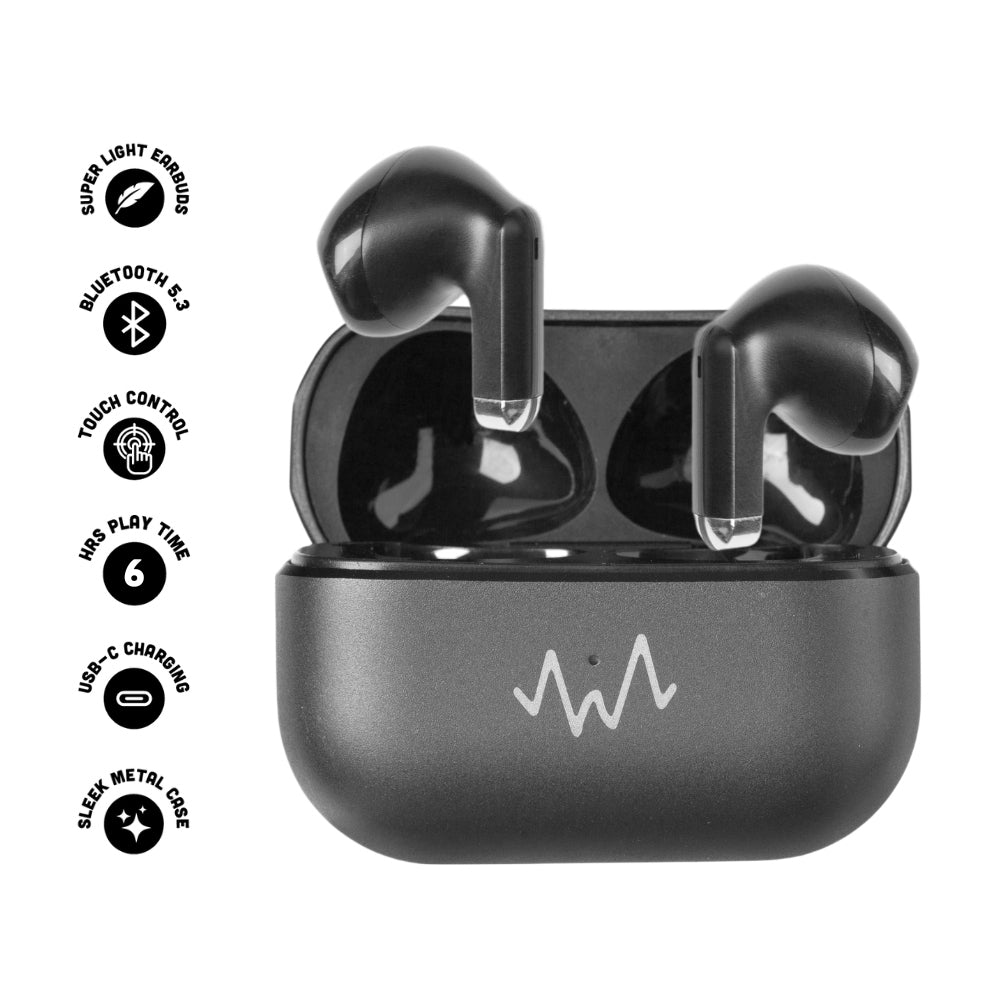 Wave Audio True Wireless BT Immersive Mini In-Ear Earbuds w/ Case Black
