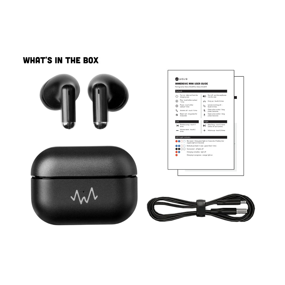 Wave Audio True Wireless BT Immersive Mini In-Ear Earbuds w/ Case Black