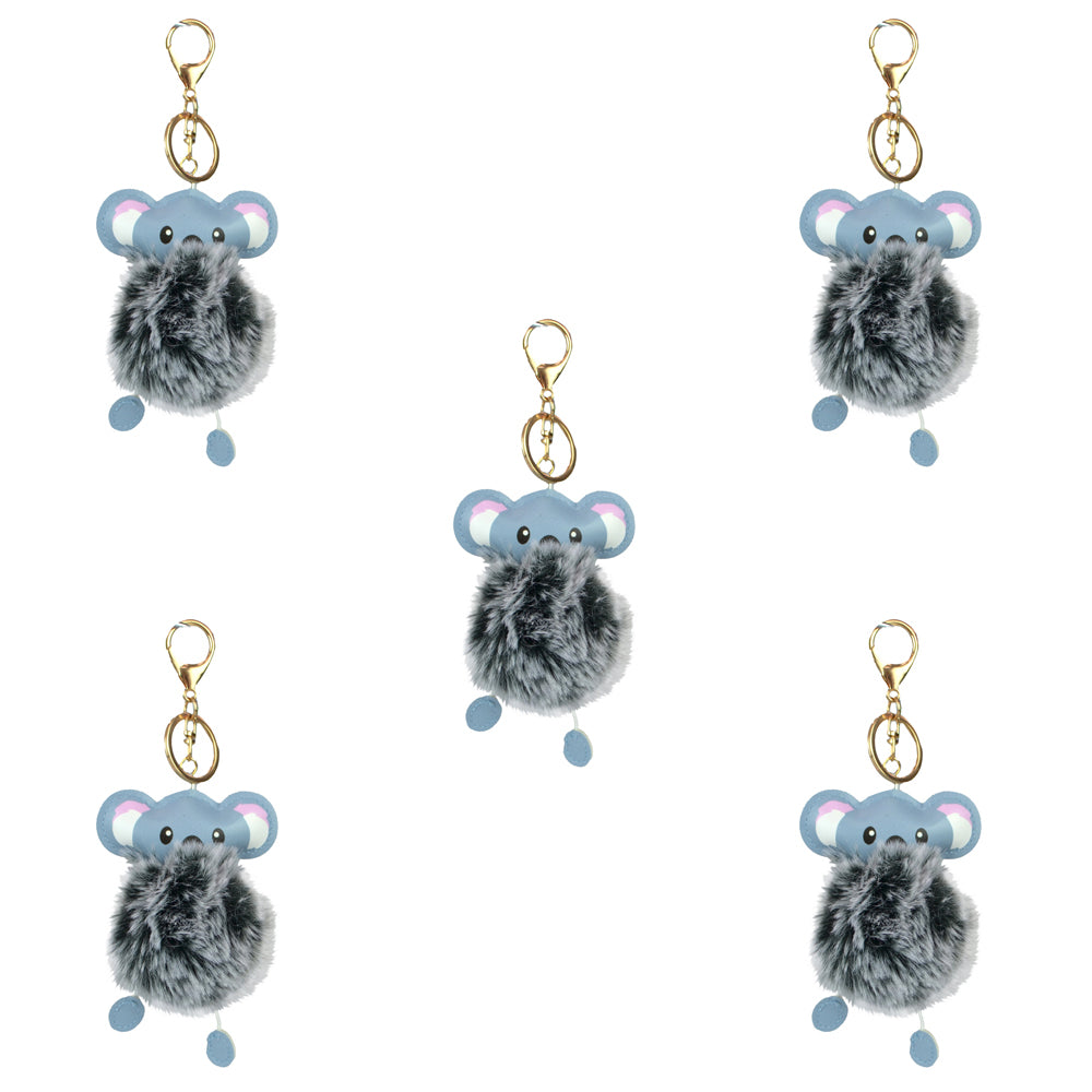 5PK Zookidz Koala Keychain Animal Plush Fluff Accessory Toy 9cm Black 3+