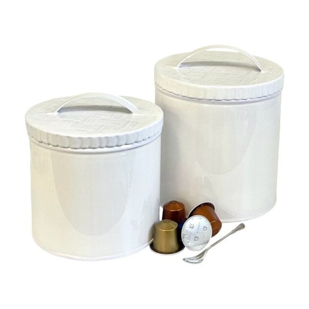 2PK SS Collective White Bamboo Patterned Food Safe Pantry Canister Large 15cm