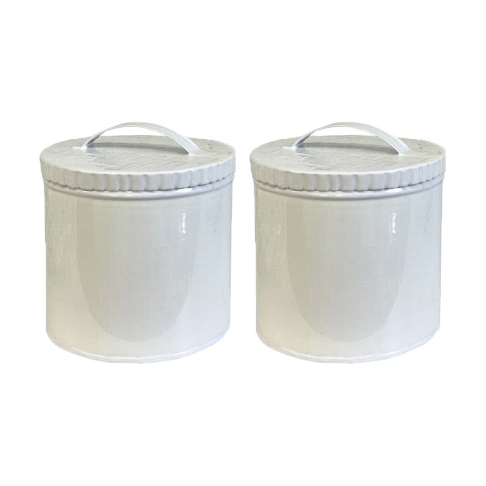 2PK SS Collective White Bamboo Patterned Food Safe Pantry Canister Large 14cm