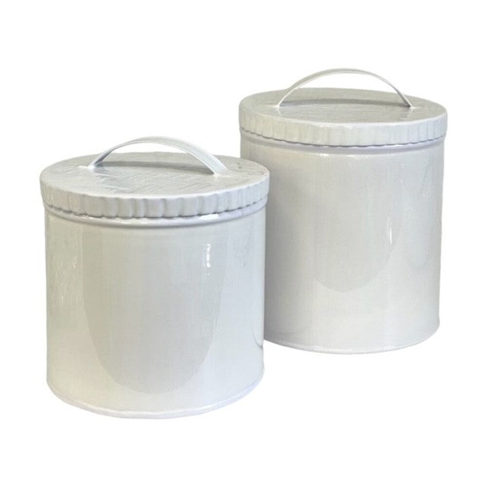 2PK SS Collective White Bamboo Patterned Food Safe Pantry Canister Large 14cm