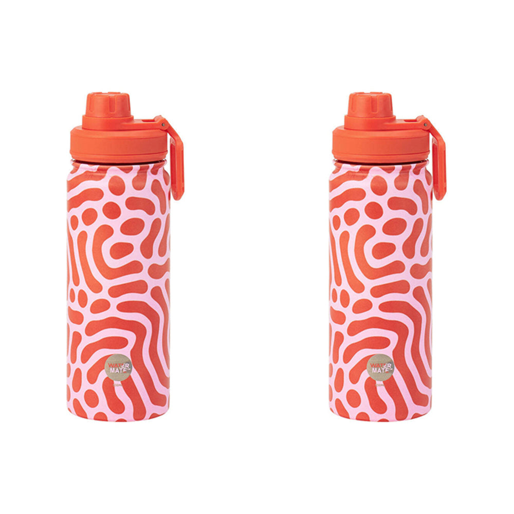 2PK Annabel Trends Watermate 550ml Stainless Steel Bottle Red Squiggle