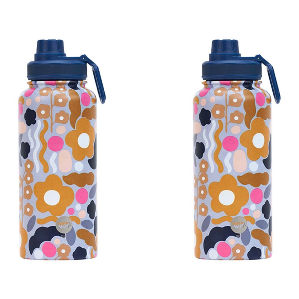 2PK Annabel Trends Watermate 950ml Stainless Steel Bottle Floral Puzzle Mustard