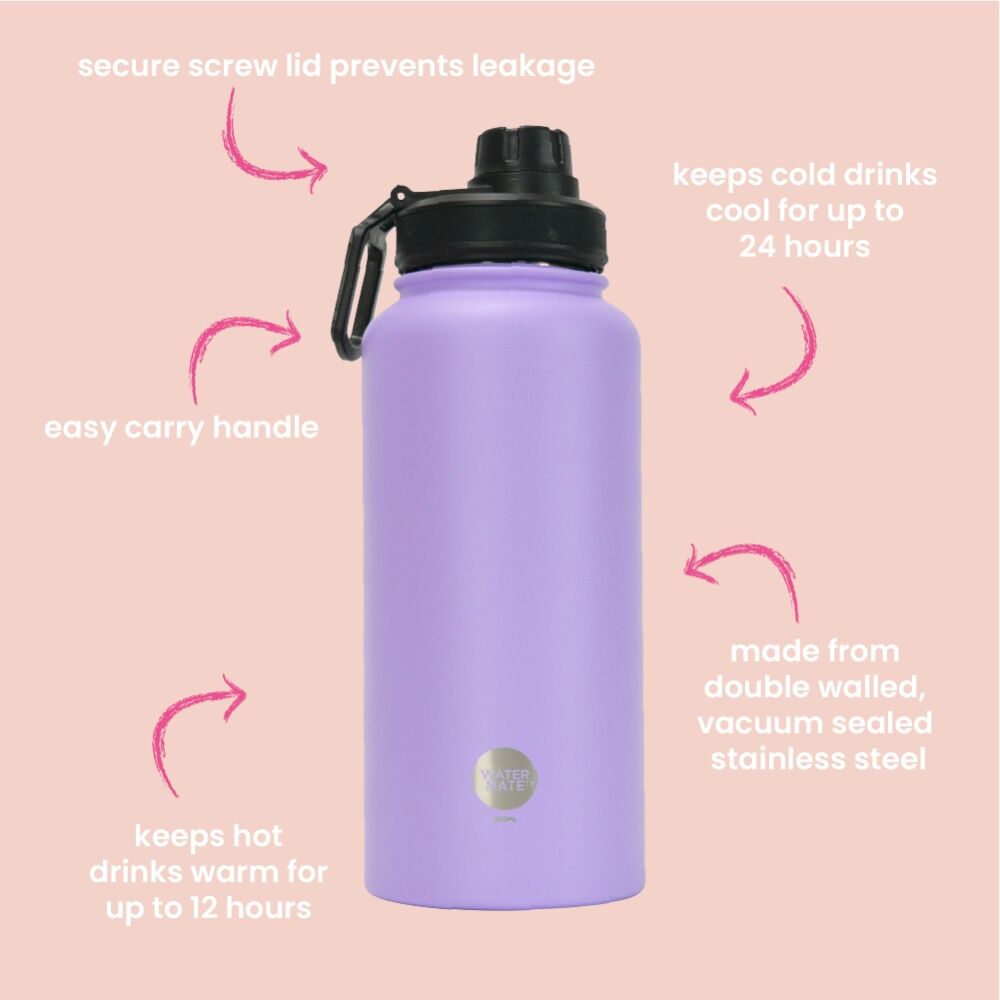 2PK Annabel Trends Watermate 950ml Stainless Steel Bottle Hibiscus