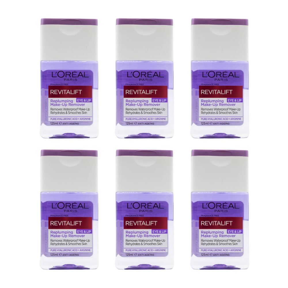 6PK Loreal 125ml Makeup Remover Replumping Eye & Lip Revitalift
