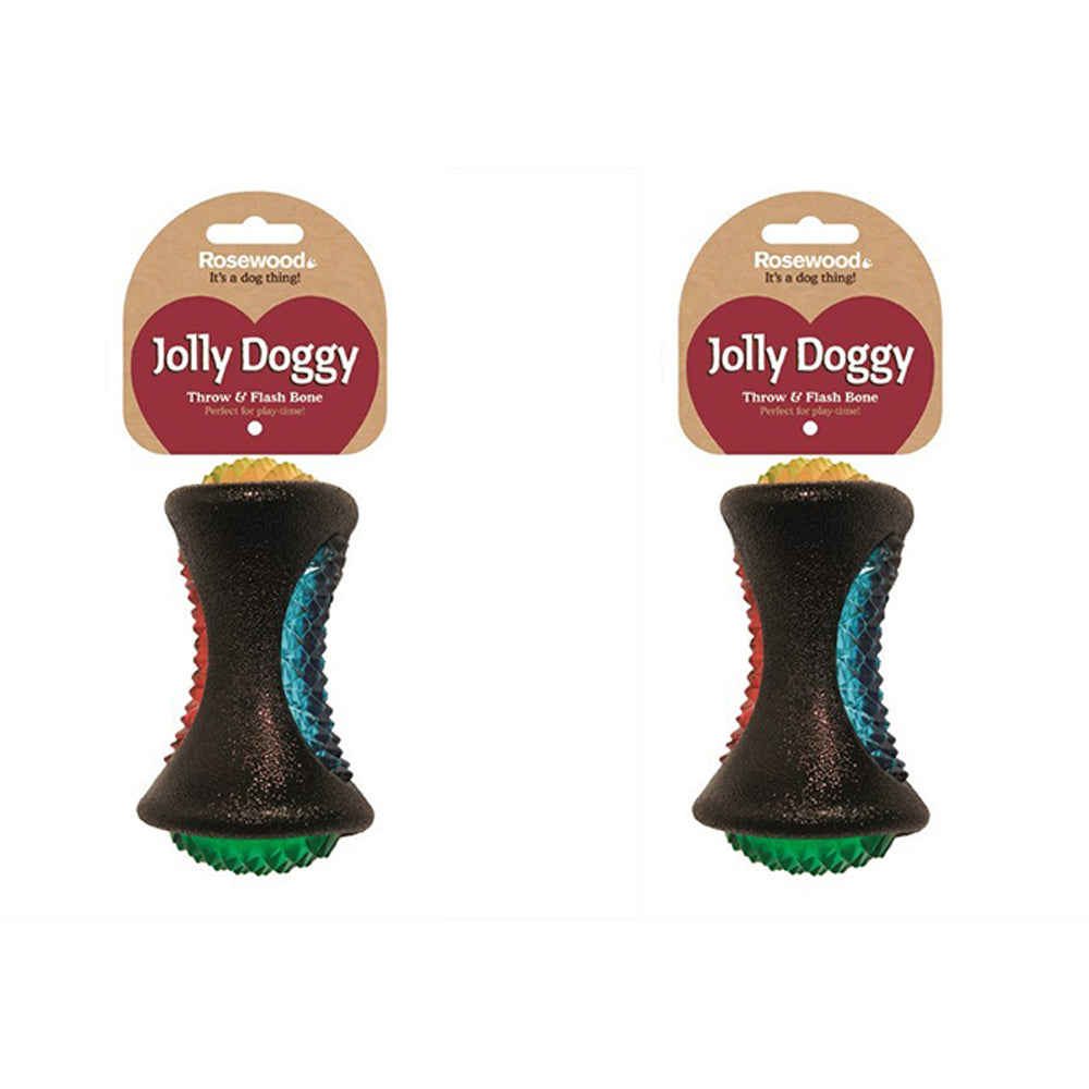 2PK Rosewood 12x7.5cm Throw & Flash Bone Pet Dog Toy w/ Light Fun Interactive Play